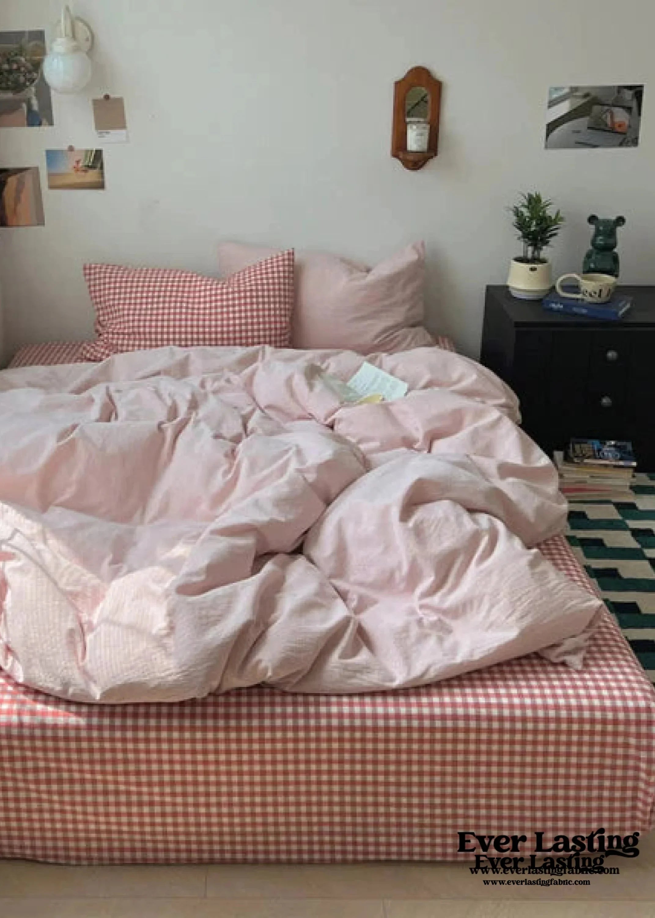 Peekaboo Gingham Stripe Bedding Set / Mint Green Ever Lasting