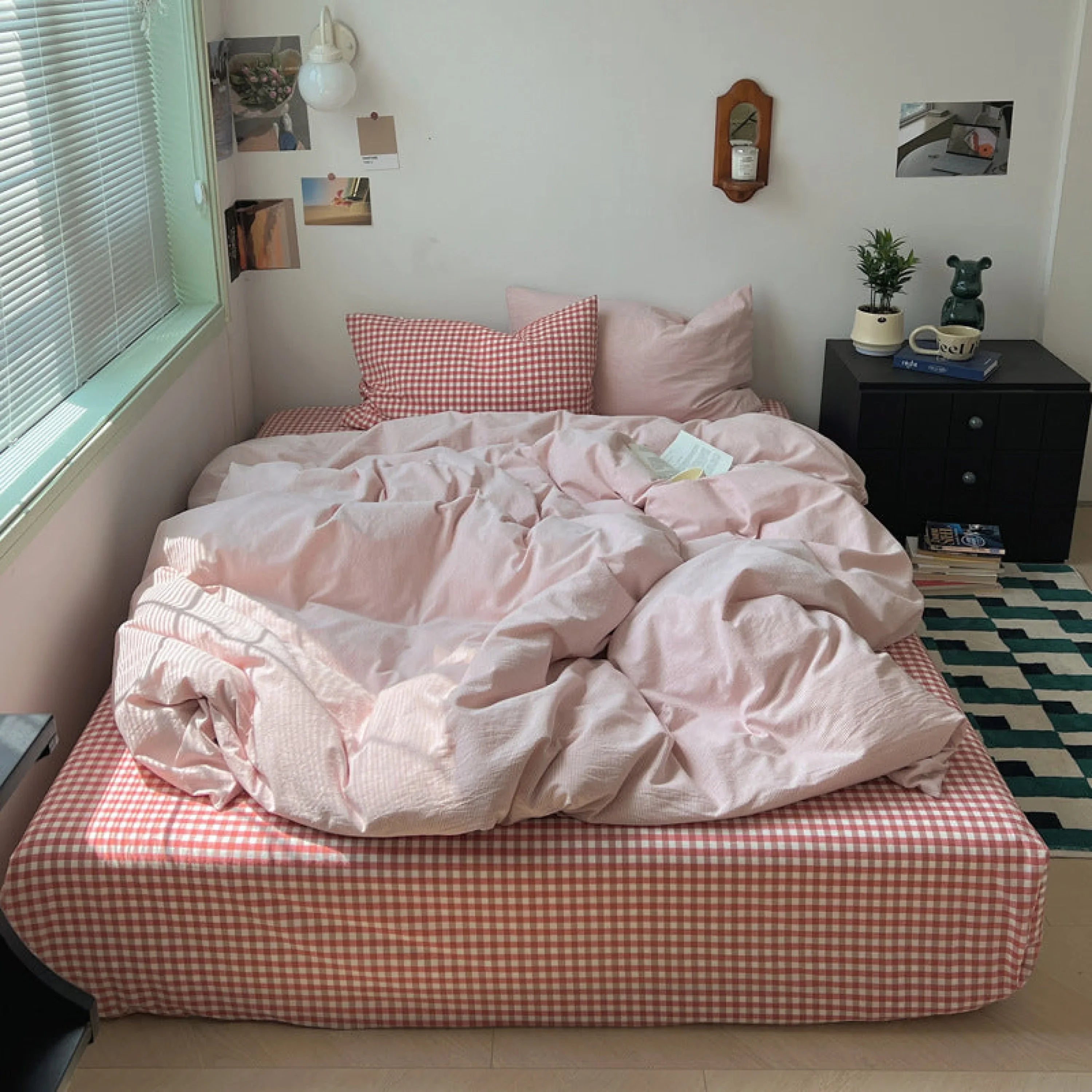 Peekaboo Gingham Stripe Bedding Set / Mint Green Ever Lasting