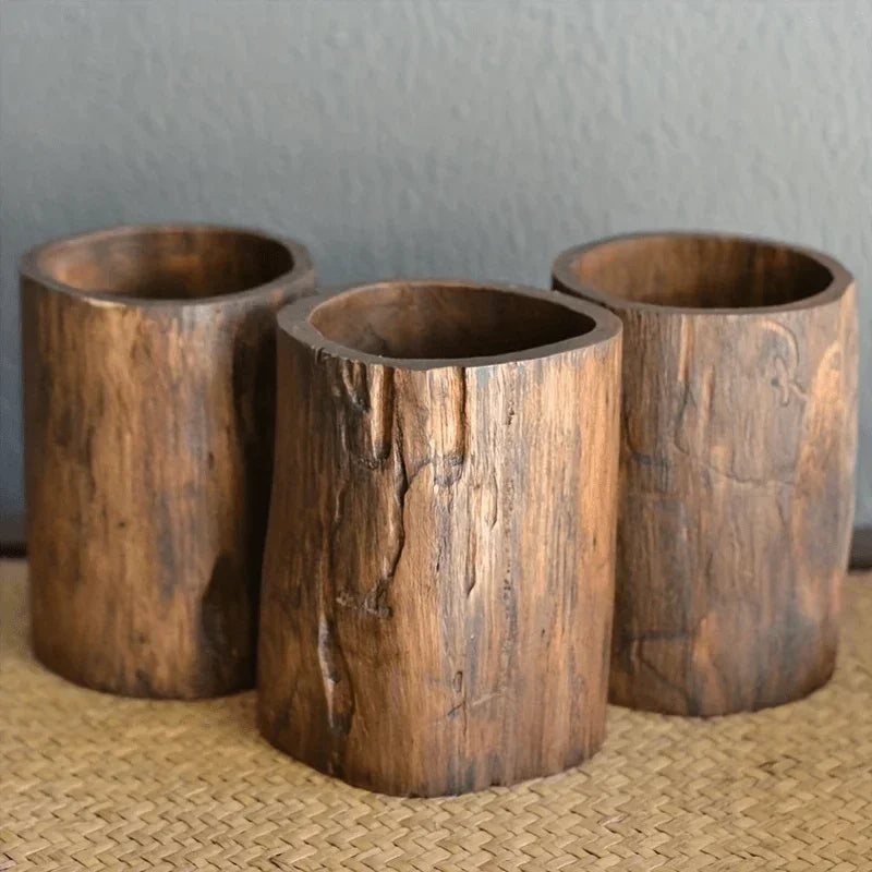 Pen Holder - Rustic Wood Small