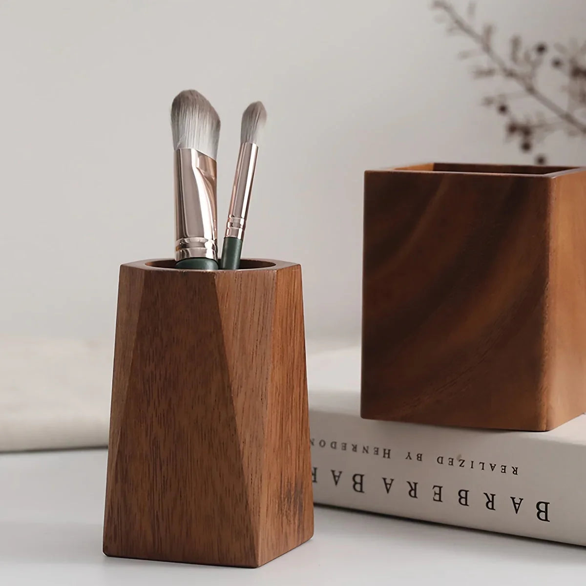 Vintage Wooden Pen Holder Organizer - Colorful Pencil Cylinder with Blue and White Design, Durable... - House Of Avana [[SKU:HOA-DSK-400]]