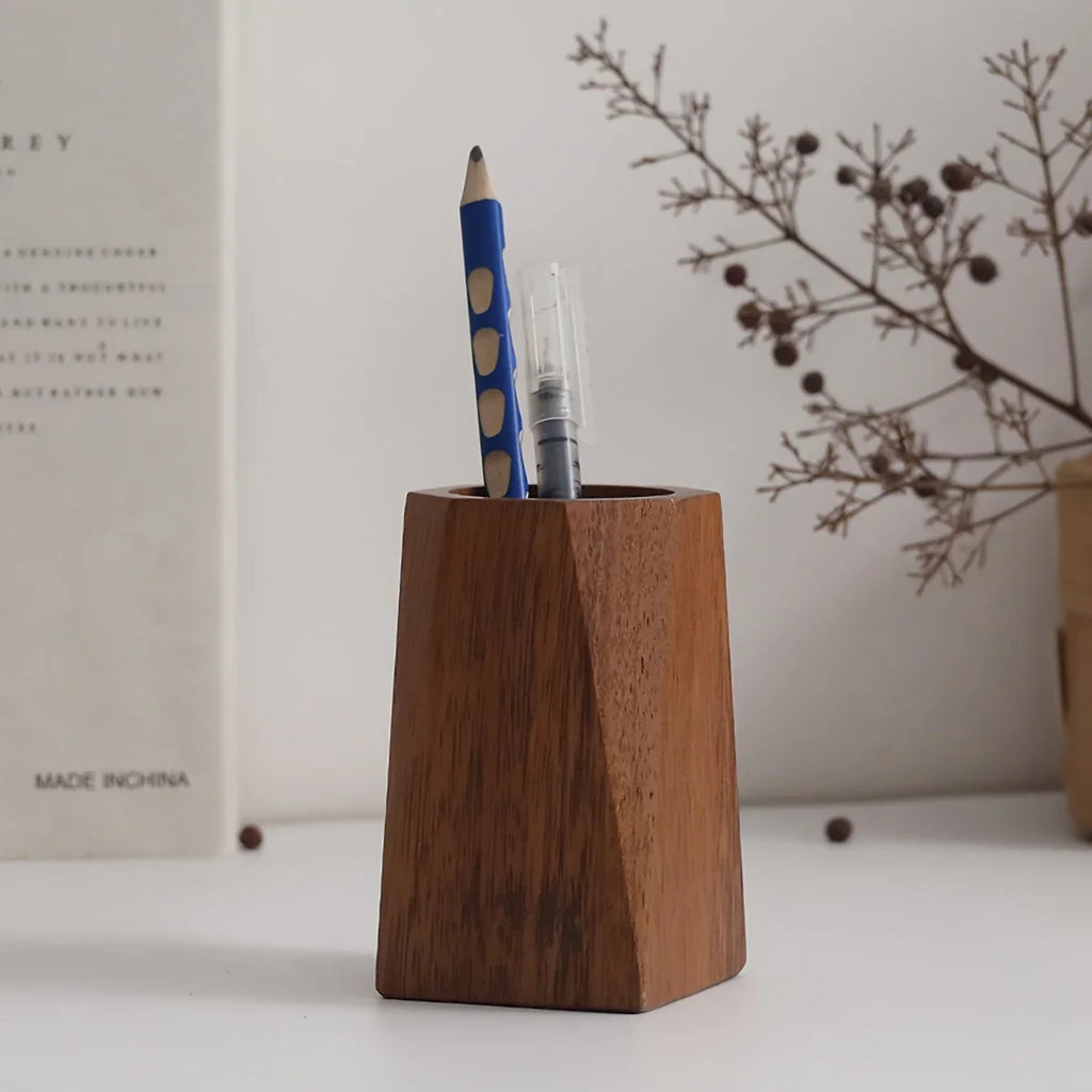Vintage Wooden Pen Holder Organizer - Colorful Pencil Cylinder with Blue and White Design, Durable... - House Of Avana