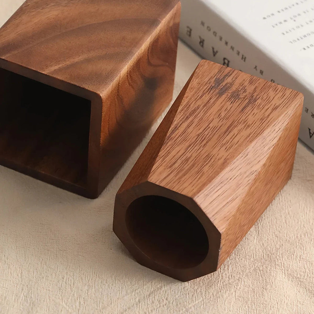 Vintage Wooden Pen Holder Organizer - Colorful Pencil Cylinder with Blue and White Design, Durable... - House Of Avana [[SKU:HOA-DSK-400]]