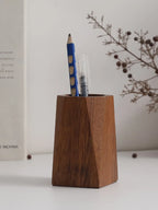 Vintage Wooden Pen Holder Organizer - Colorful Pencil Cylinder with Blue and White Design, Durable... - House Of Avana