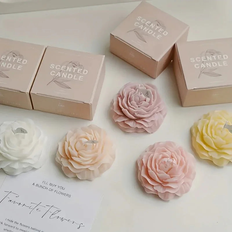 White soy wax peony scented candles, single-wick, handcrafted floral décor - House of Avana
