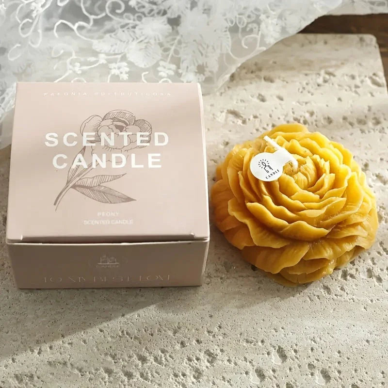 White soy wax peony scented candles, single-wick, handcrafted floral décor - House of Avana