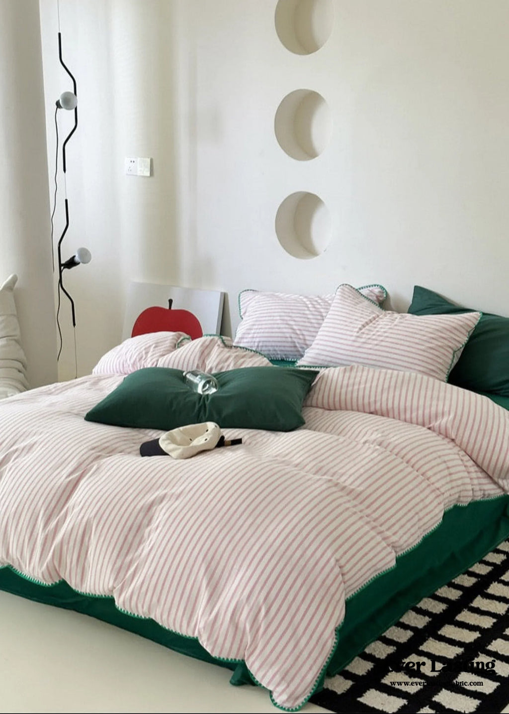 Pepper Candy Stripe Bedding Set / Green + Pink Ever Lasting