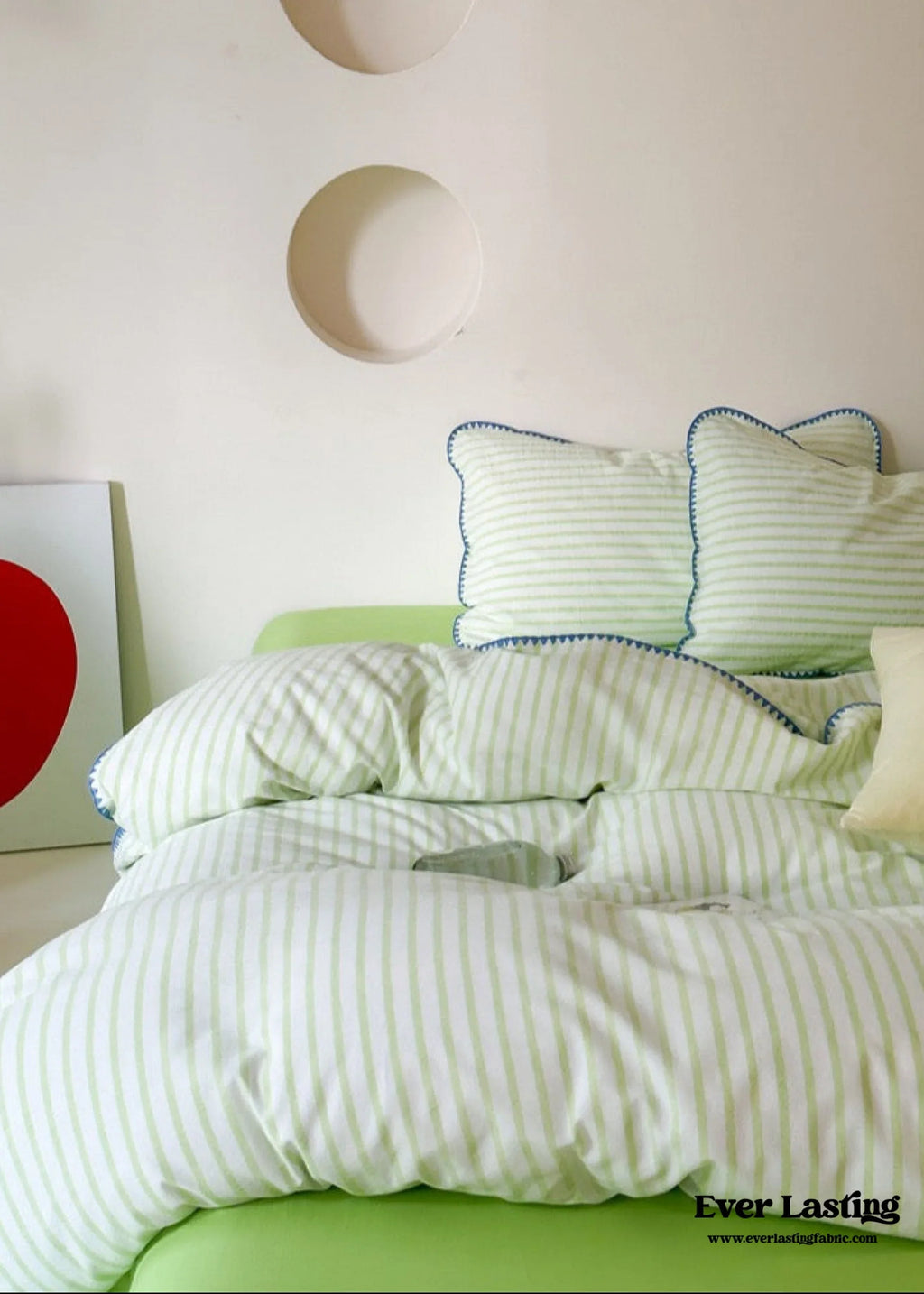 Pepper Candy Stripe Bedding Set / Green + Pink Ever Lasting