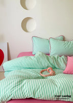 Pepper Candy Stripe Bedding Set / Green + Pink Ever Lasting