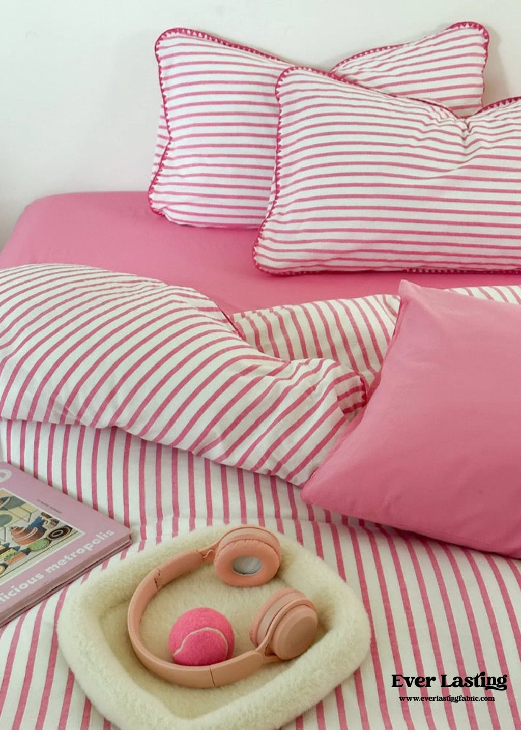 Pepper Candy Stripe Bedding Set / Green + Pink Ever Lasting
