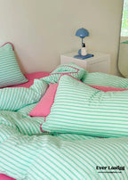 Pepper Candy Stripe Bedding Set / Green + Pink Ever Lasting