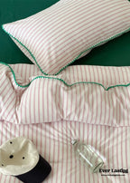 Pepper Candy Stripe Bedding Set / Green + Pink Ever Lasting