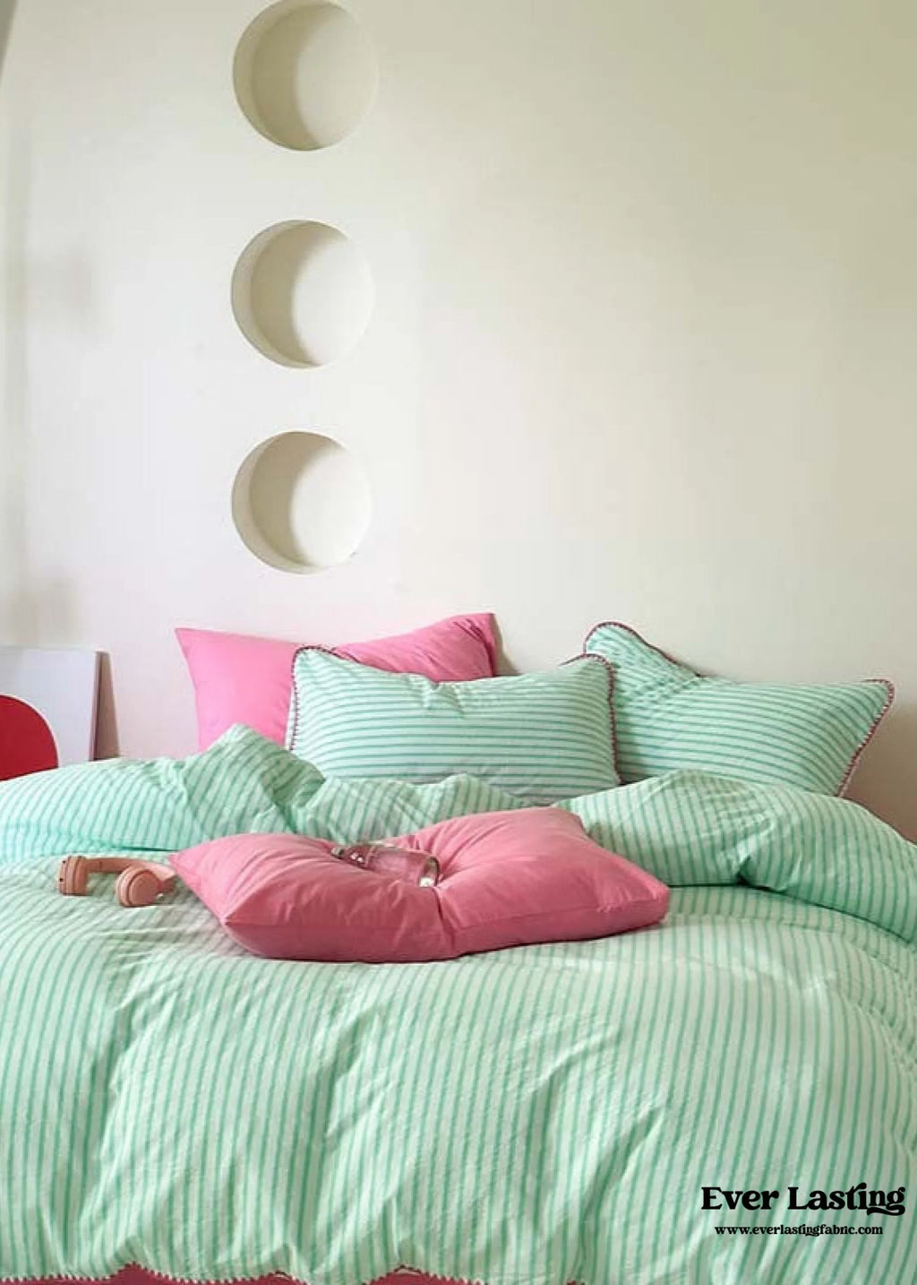 Pepper Candy Stripe Bedding Set / Green + Pink Ever Lasting