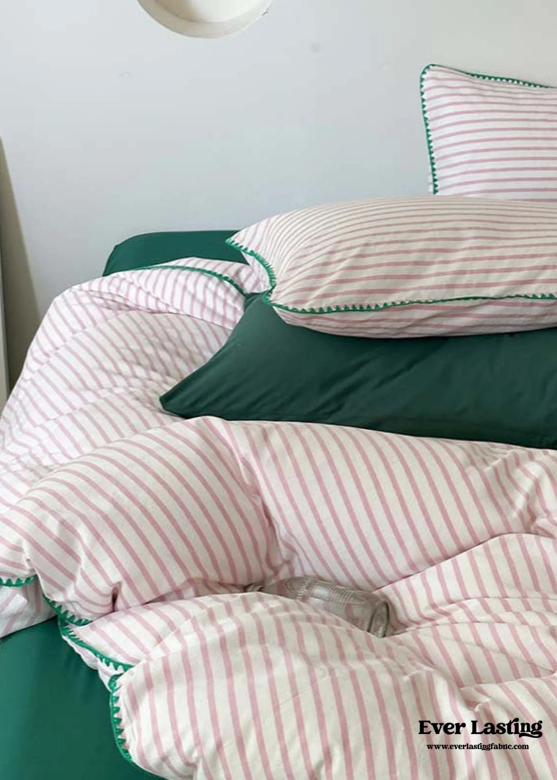Pepper Candy Stripe Bedding Set / Green + Pink Ever Lasting
