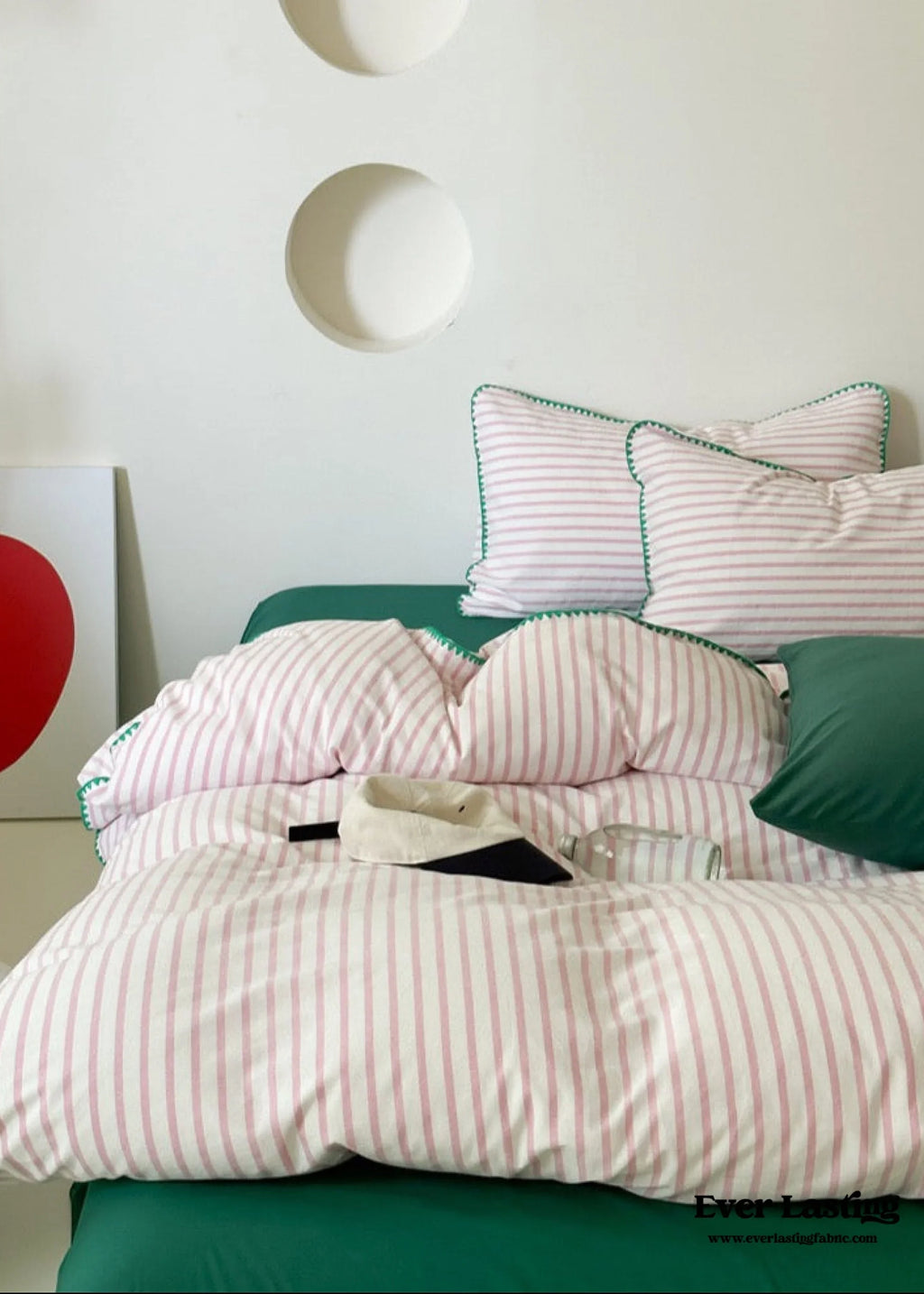 Pepper Candy Stripe Bedding Set / Green + Pink Ever Lasting