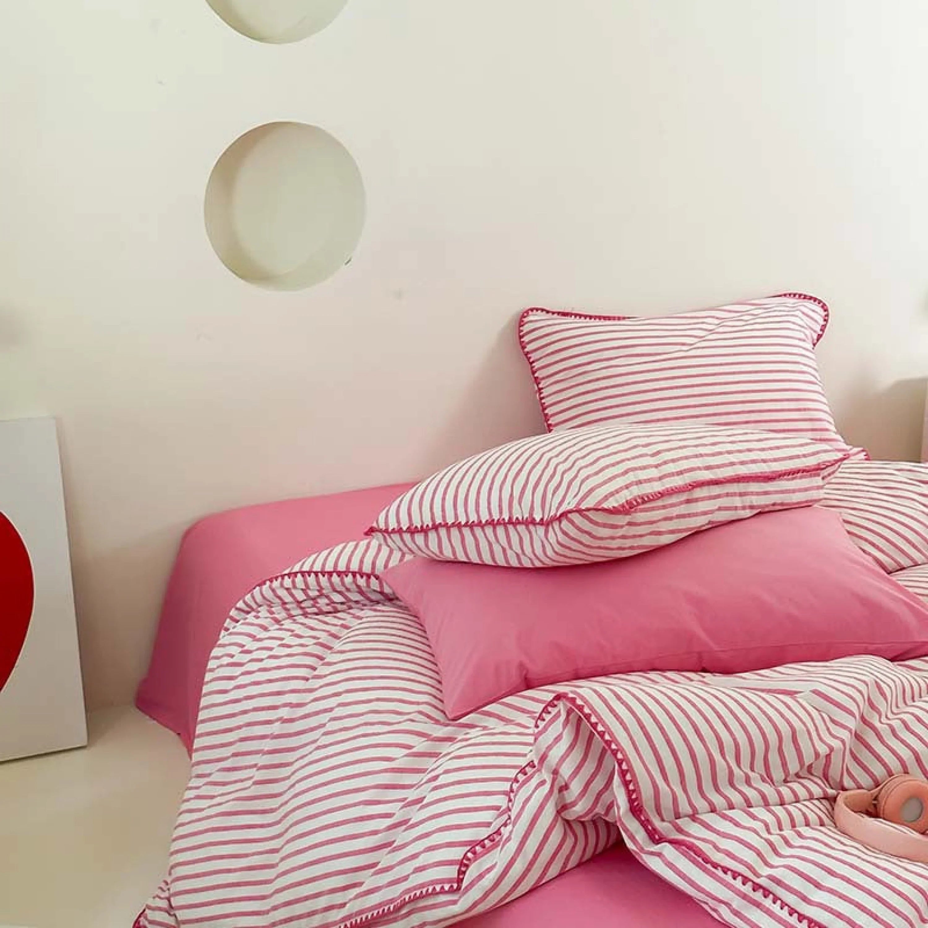 Pepper Candy Stripe Bedding Set / Green + Pink Ever Lasting