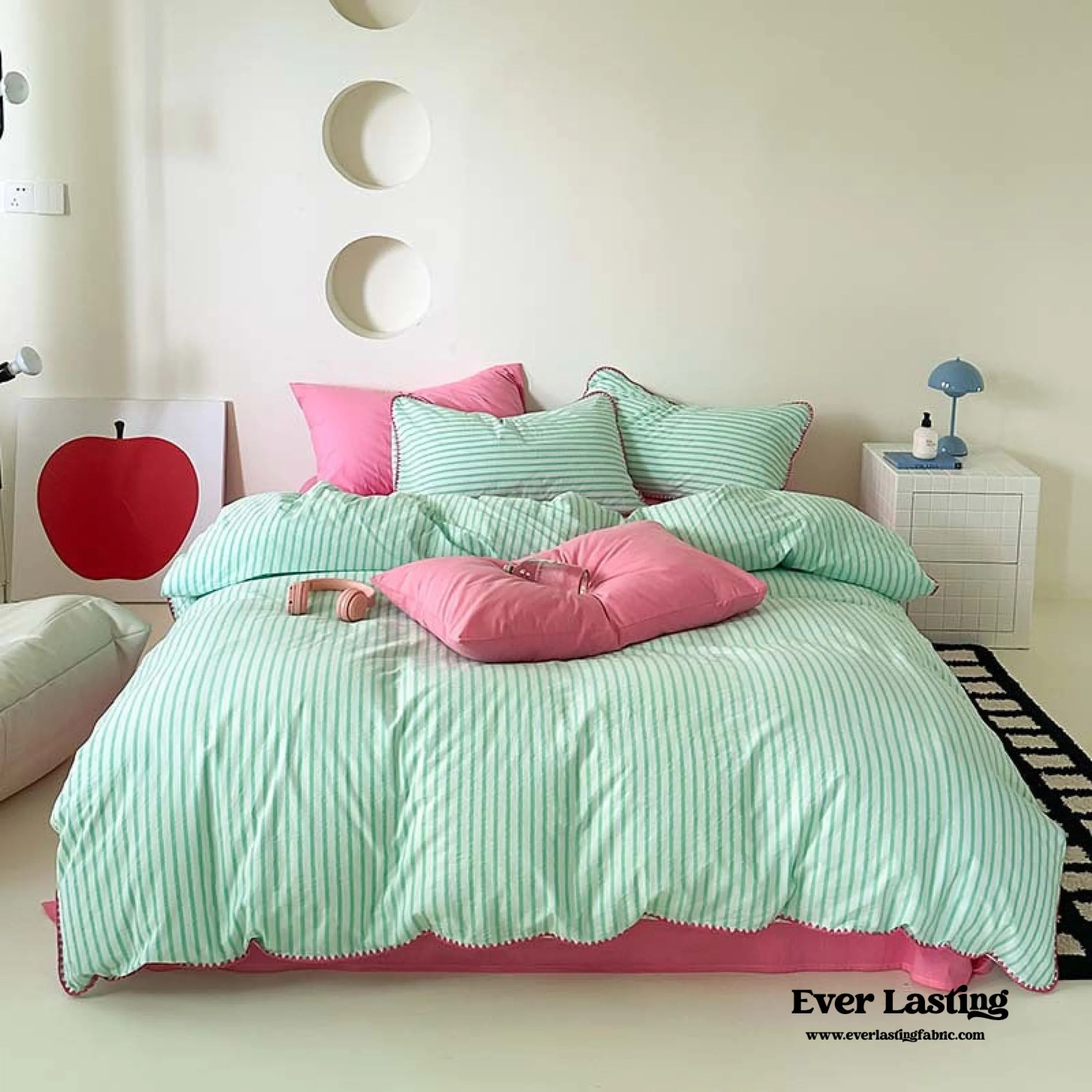 Pepper Candy Stripe Bedding Set / Green + Pink Ever Lasting