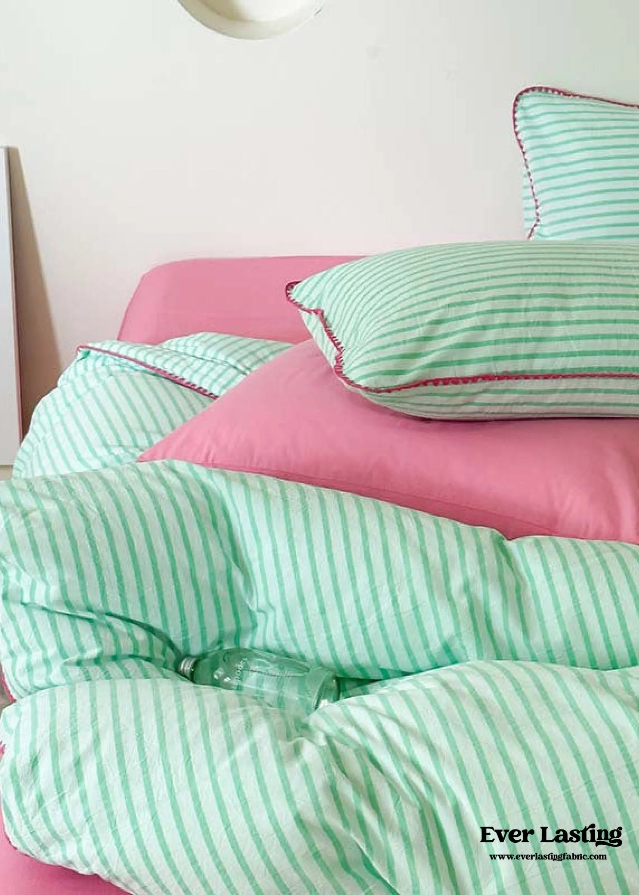Pepper Candy Stripe Bedding Set / Green + Pink Ever Lasting