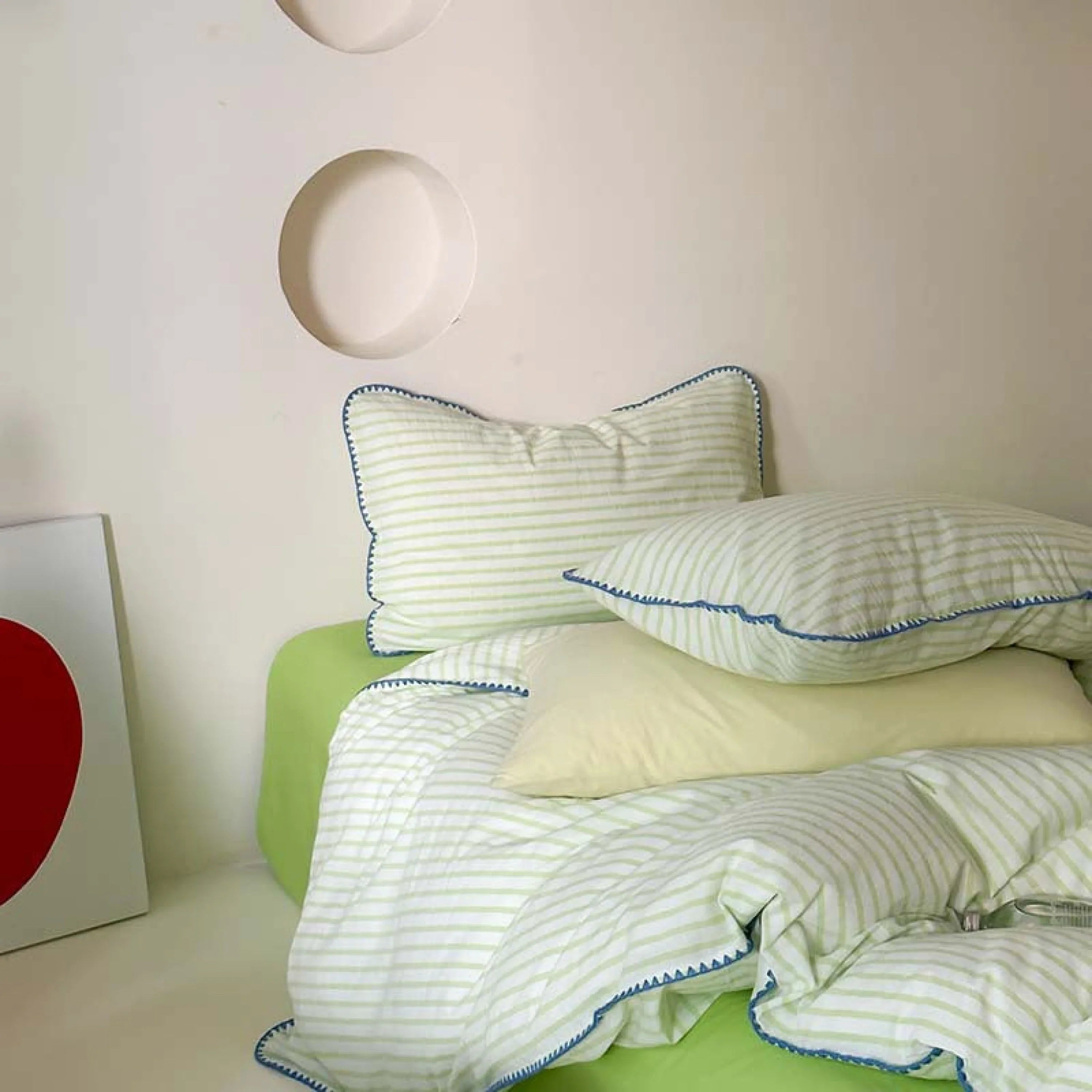 Pepper Candy Stripe Bedding Set / Green + Pink Ever Lasting