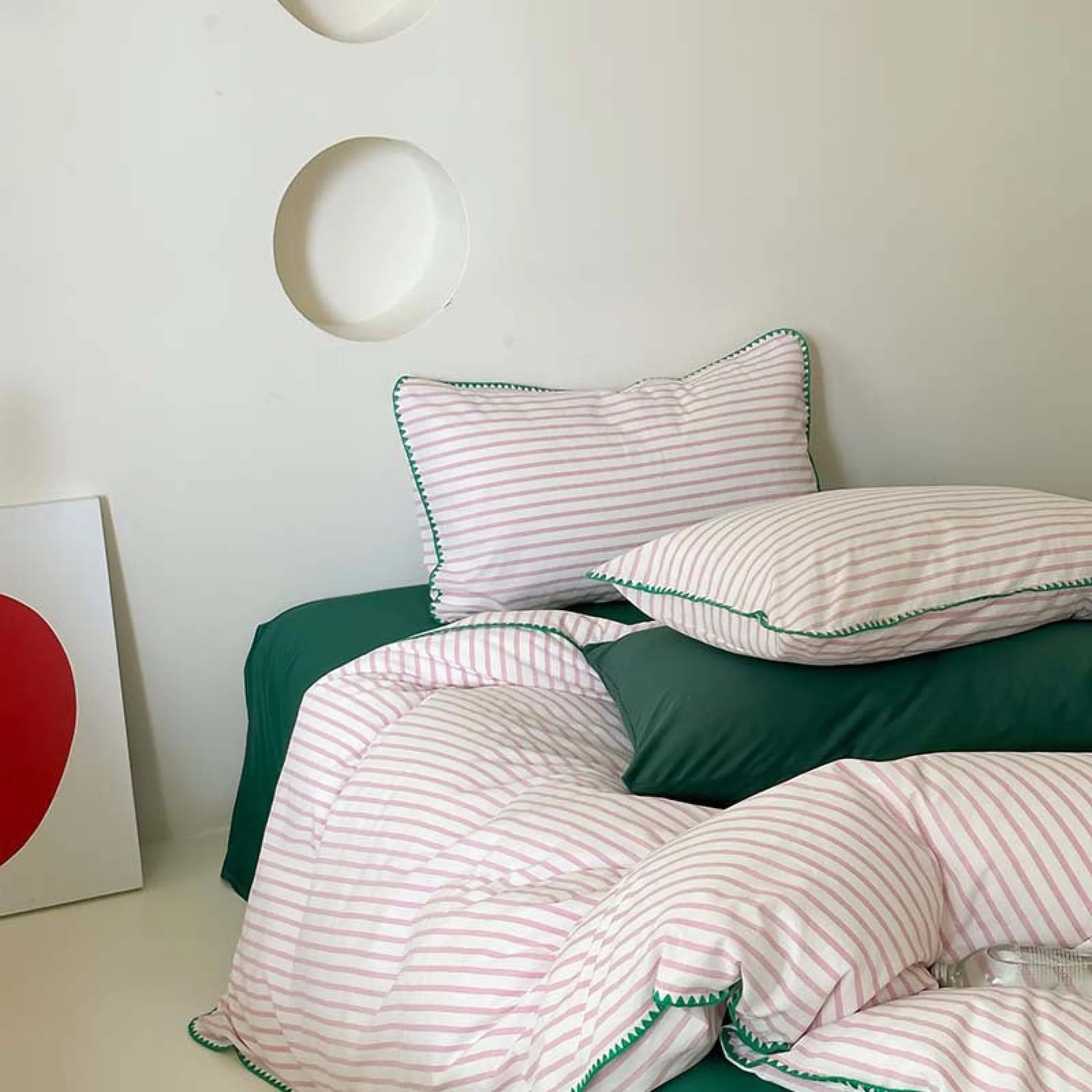Pepper Candy Stripe Bedding Set / Green + Pink Ever Lasting