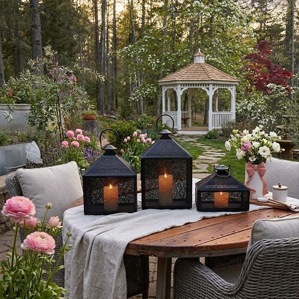 Perforated Iron Metal Lanterns, Set of Three