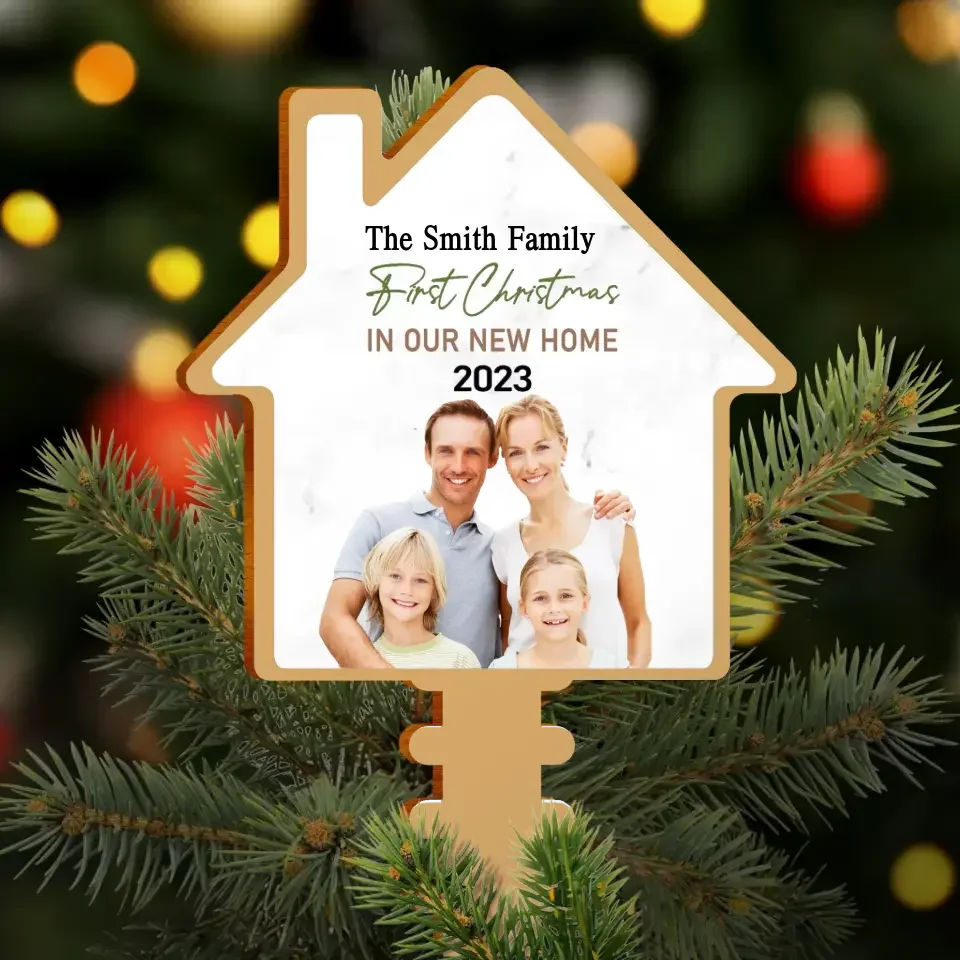 Personalized Family Tree Topper - Upload Photo - Christmas Gift For Couple/Family - First Christmas In Our New Home 2023