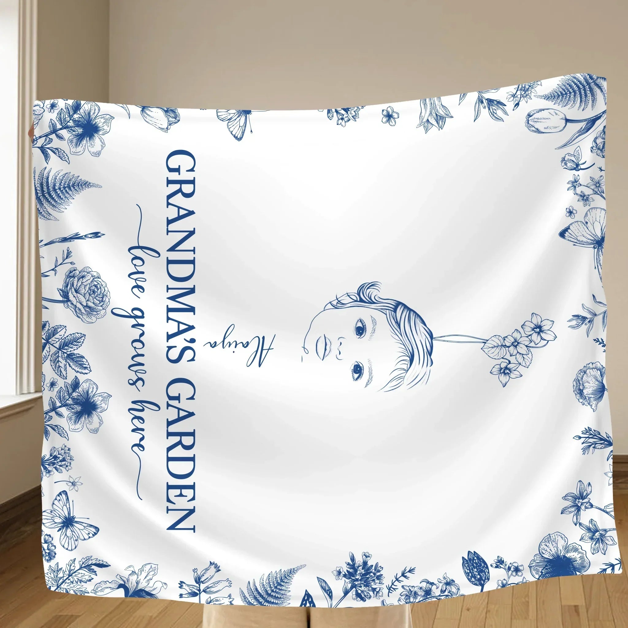 Personalized Grandma's Garden Quilt/Fleece Throw Blanket/Pillow Cover - Custom Side Profile Birthmonth Flower - Up to 6 Kids - Love Grows Here