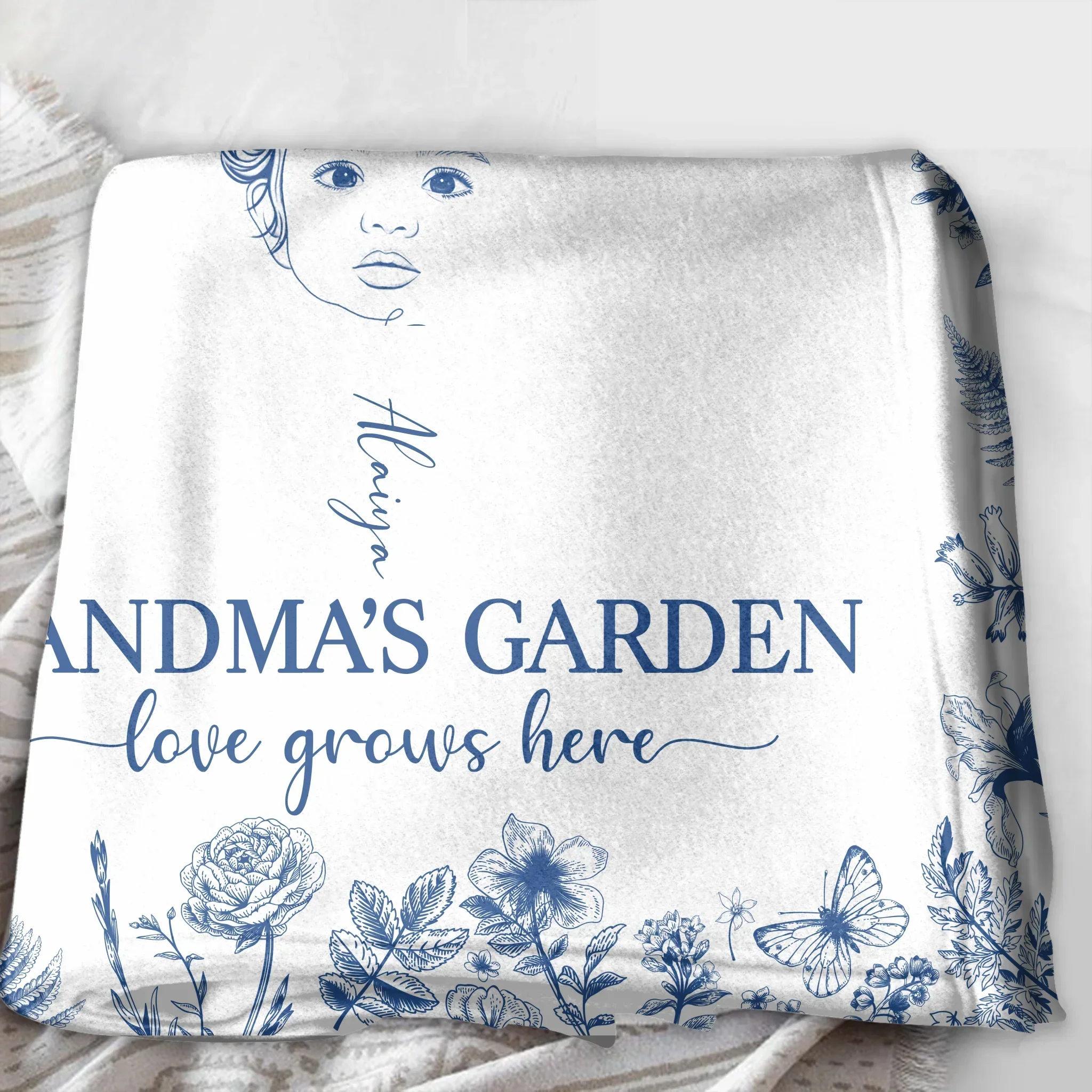 Personalized Grandma's Garden Quilt/Fleece Throw Blanket/Pillow Cover - Custom Side Profile Birthmonth Flower - Up to 6 Kids - Love Grows Here