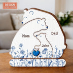 Personalized Hugging Bear Family Toile De Jouy Wooden Puzzle - Parents With Up to 3 Children - Gift Idea For Family
