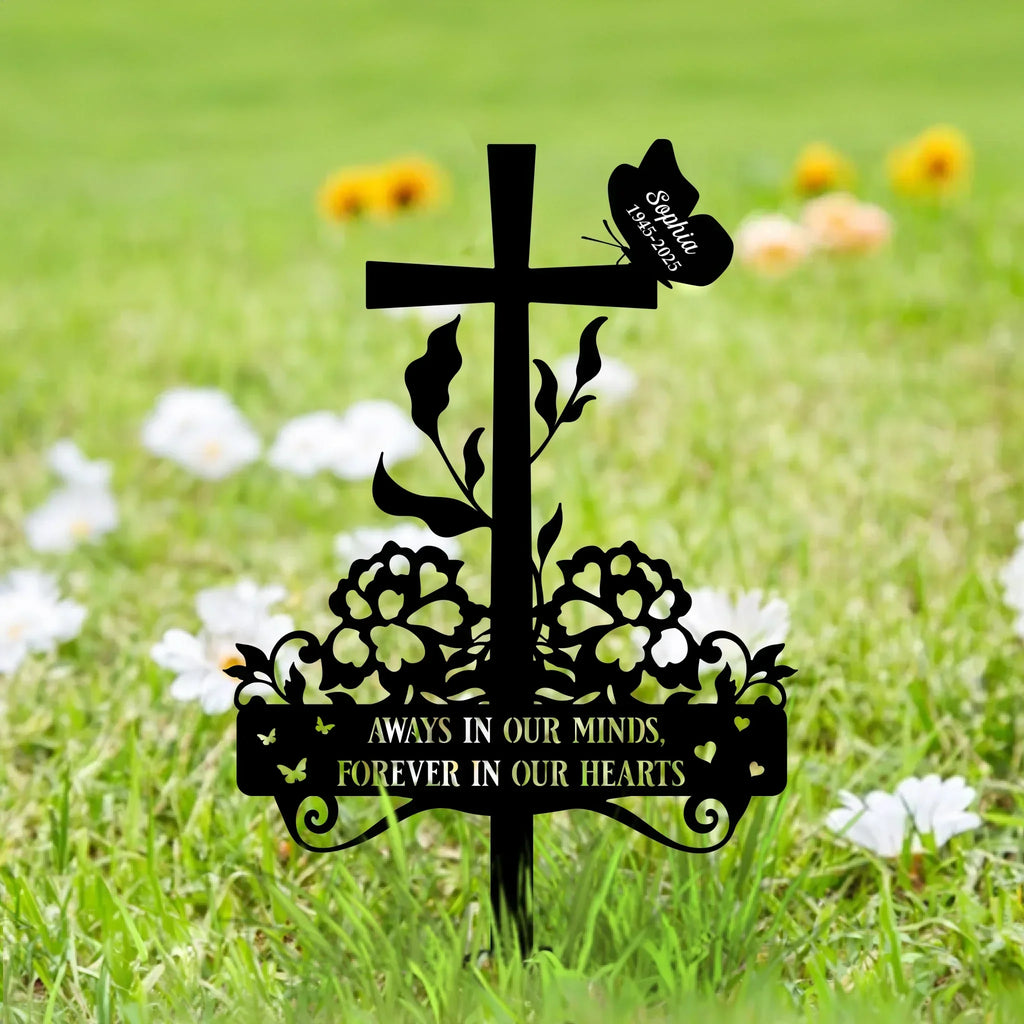 Personalized Memorial Black Metal Sign - Memorial Gift Idea For Family Member - Always In Our Minds Forever In Our Hearts