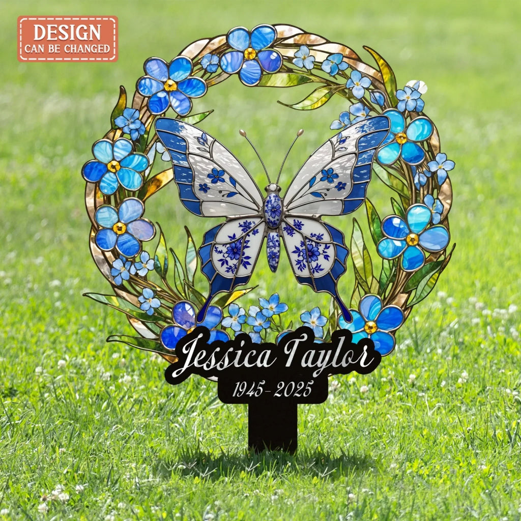 Personalized Memorial Stained Glass Effect Butterfly Metal Sign - Memorial Gift Idea