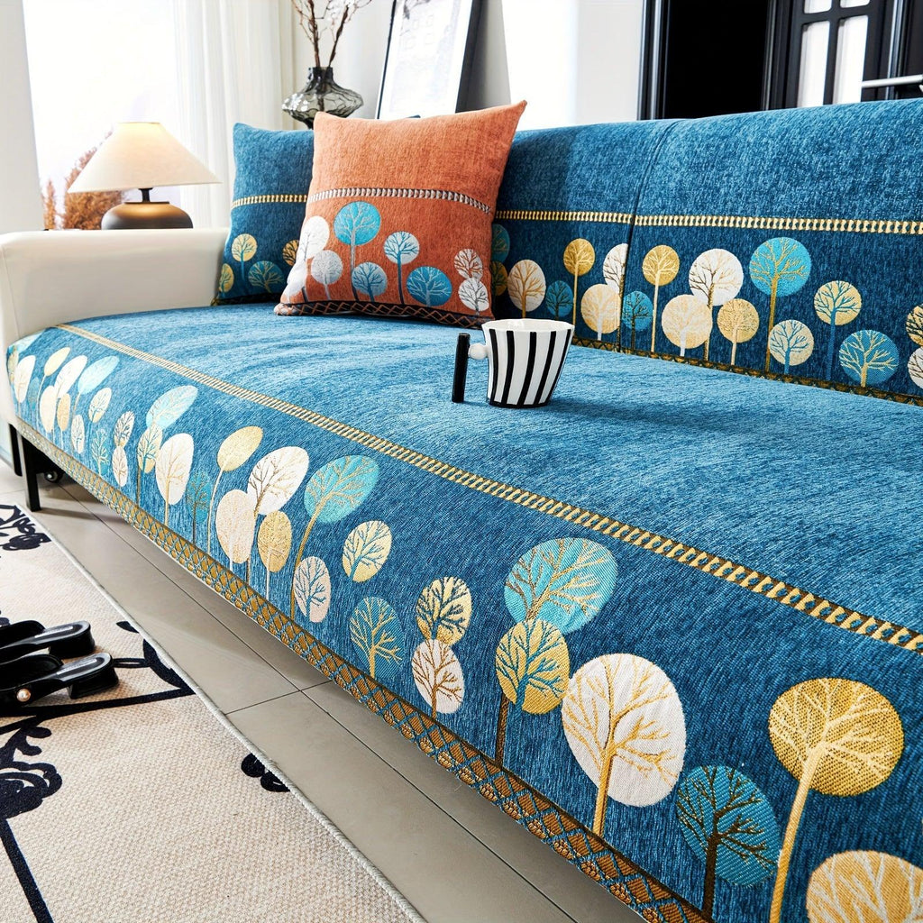 Pet Proof Couch Cover - Boho Chenille Sofa Cover with Tree Embroidery topspet