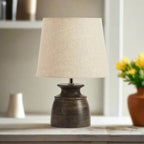 Petite Mango Wood Desk Lamp with Natural Linen Shade Vintage Shopper