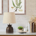 Petite Mango Wood Desk Lamp with Natural Linen Shade Vintage Shopper