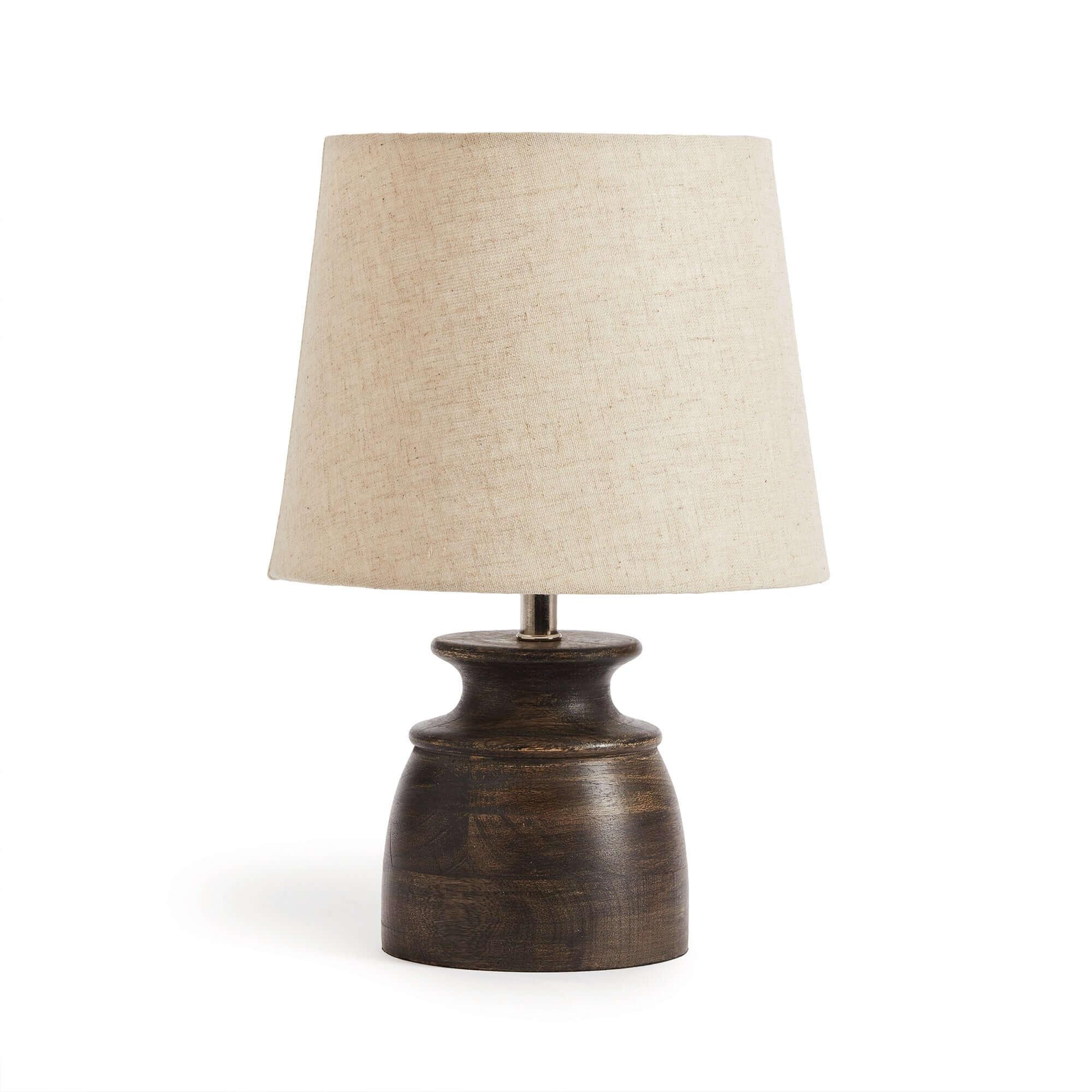 Petite Mango Wood Desk Lamp with Natural Linen Shade Vintage Shopper
