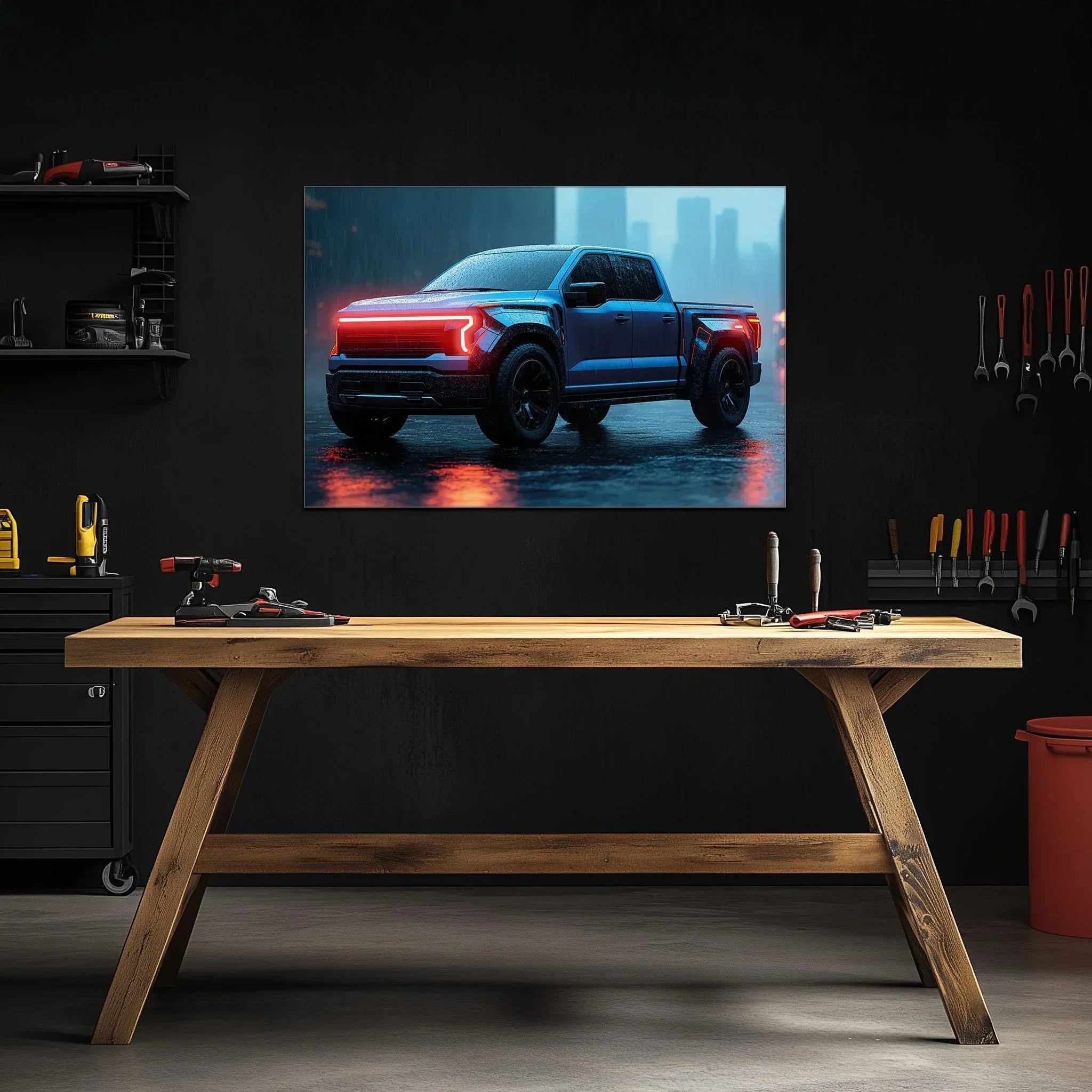 Pickup Truck Neon Wall Art – UV Printed LED Plexiglass Sign for Garage or Workshop Decor | Car Enthusiast Gift | Free Shipping Peony Atelier
