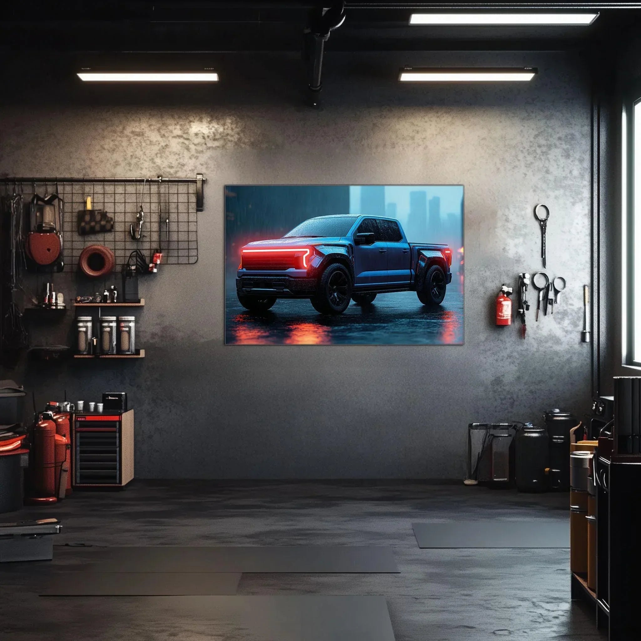 Pickup Truck Neon Wall Art – UV Printed LED Plexiglass Sign for Garage or Workshop Decor | Car Enthusiast Gift | Free Shipping Peony Atelier