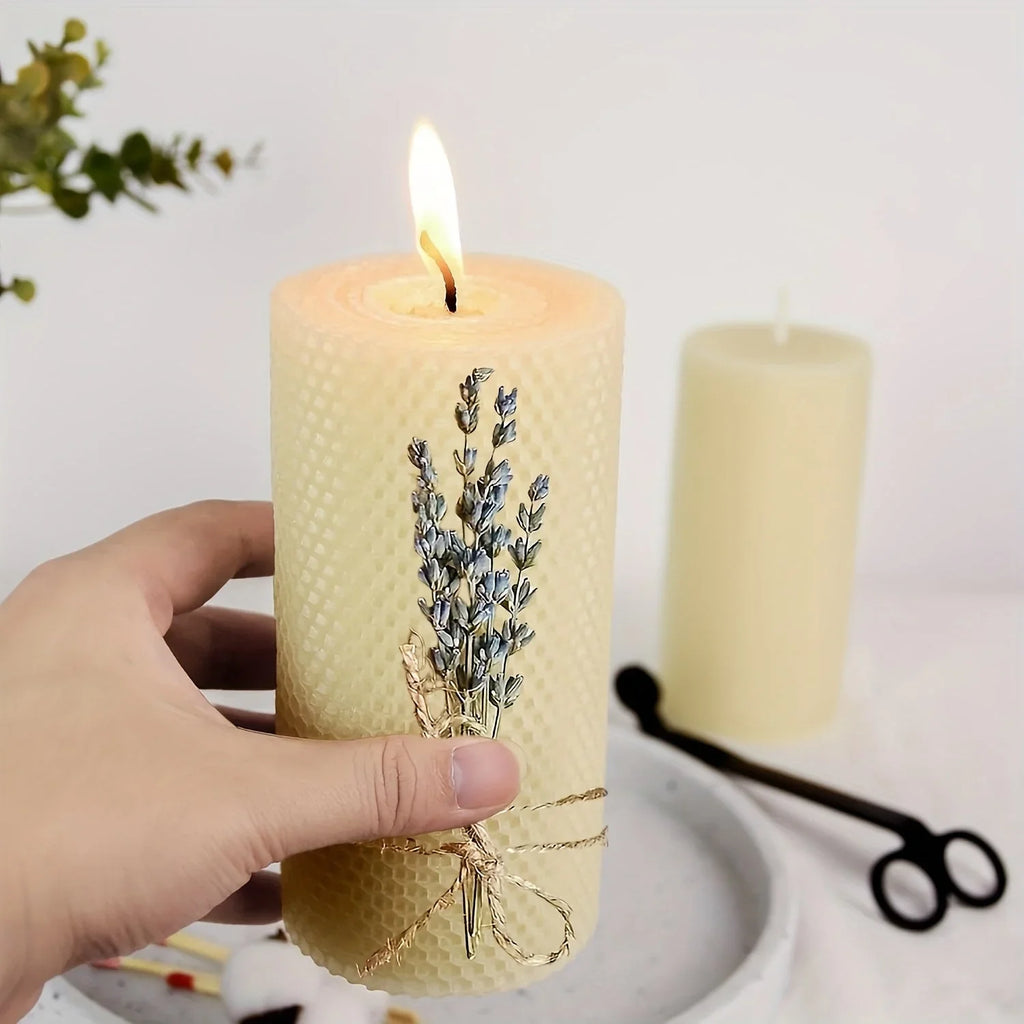 Pillar Candles - Beeswax Lavender 3-pack, angled view - House Of Avana