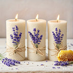 Pillar Candles - Beeswax Lavender 3-pack, back view - House Of Avana