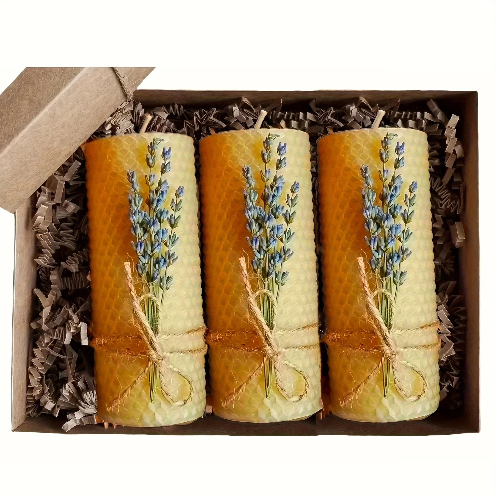 Pillar Candles - Beeswax Lavender 3-pack, close-up view - House Of Avana