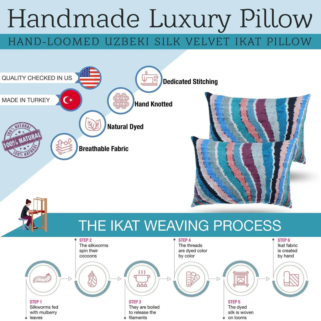 Canvello Handmade Multi Color Rainbow Pillow - 16x24, angled view - House Of Avana