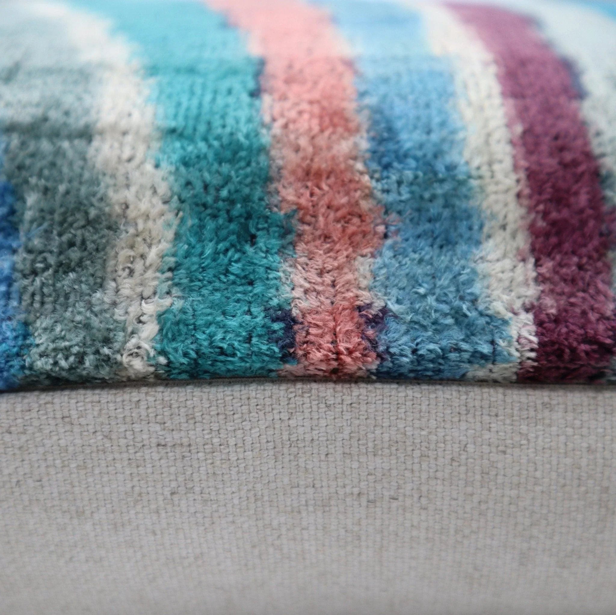 Canvello Handmade Multi Color Rainbow Pillow - 16x24, angled view - House Of Avana