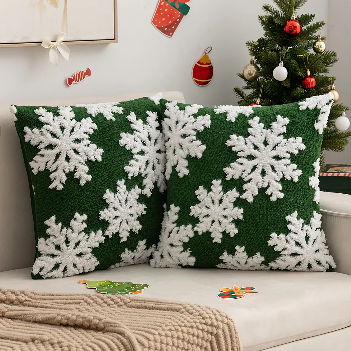 Cotton Christmas Pillow Covers Snowflake Design - House Of Avana
