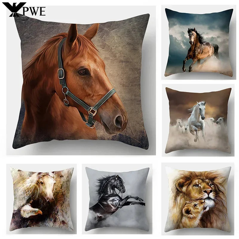 45x45cm Pillow Case Home Decor Pillows Covers Sofa Bedroom Wild Animal Pillow Case Pillows Lion Horse... - House Of Avana