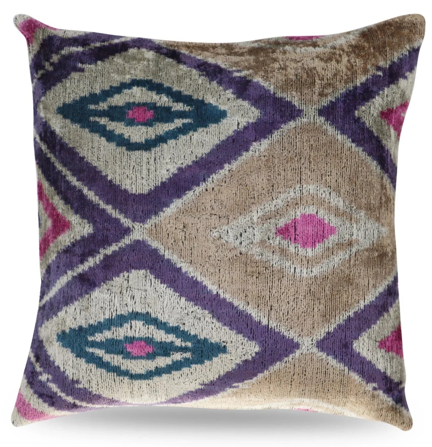 Canvello Earth Tones Velvet Turkish Ikat Pillow - 16'' X 16', front view - House Of Avana