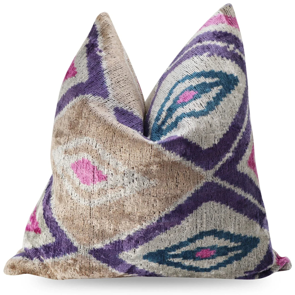 Canvello Earth Tones Velvet Turkish Ikat Pillow - 16'' X 16', side view - House Of Avana