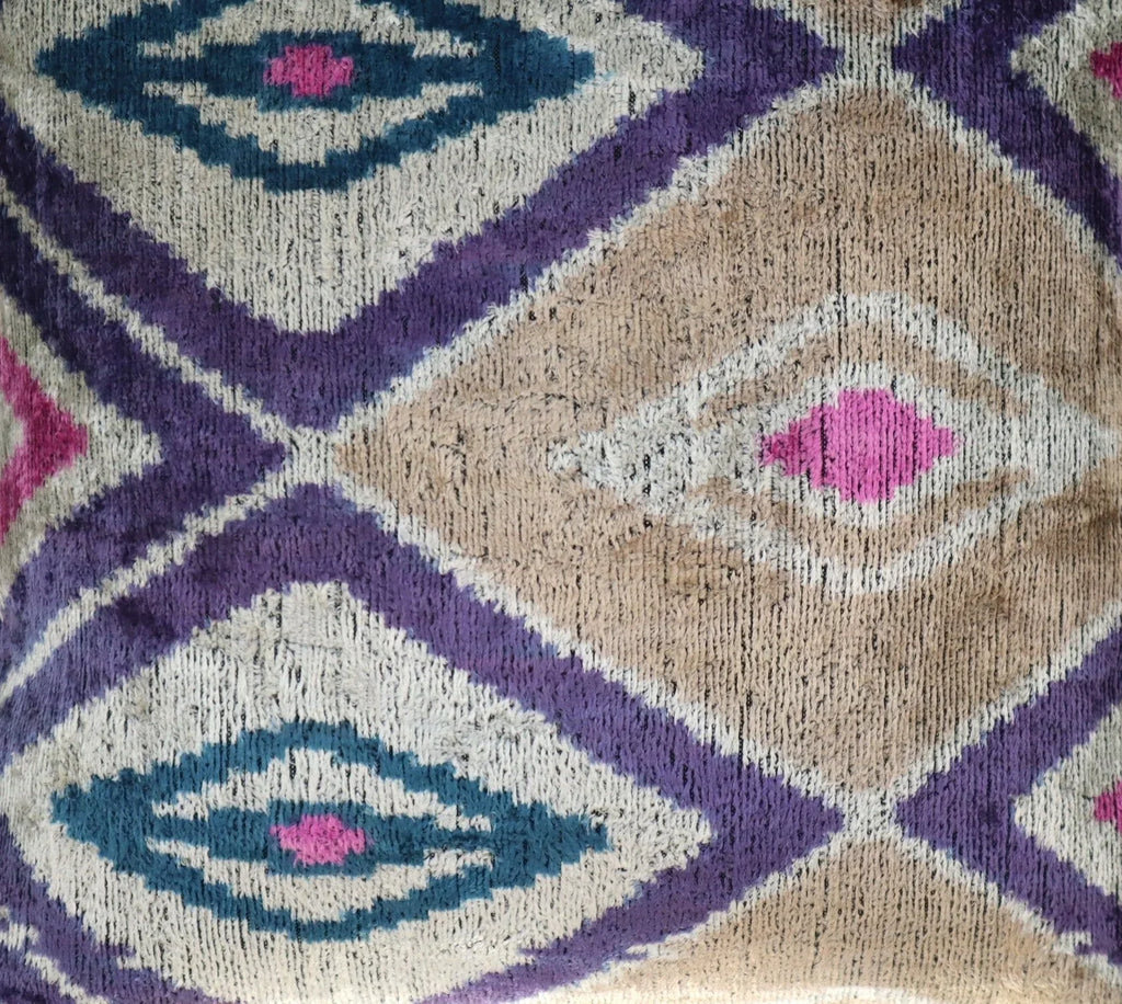 Canvello Earth Tones Velvet Turkish Ikat Pillow - 16'' X 16', top view - House Of Avana