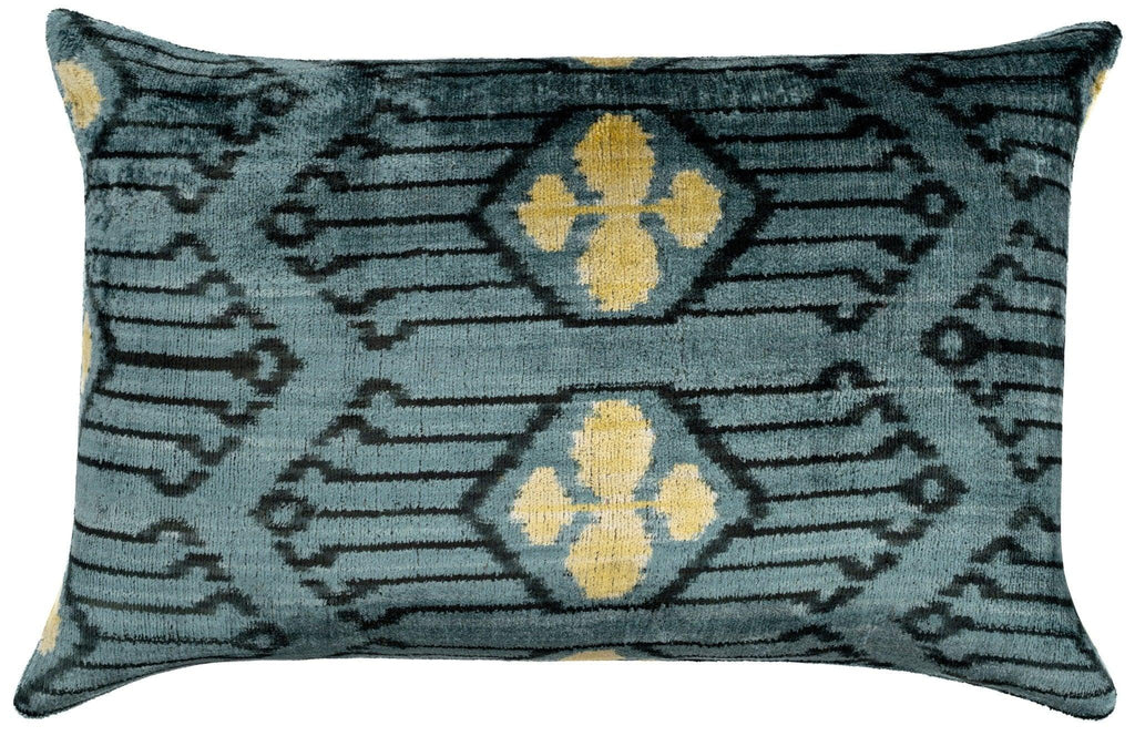 Luxurious 16x24 Handmade Ikat Silk Velvet Pillow with Premium Down Feather Insert By Canvello – Striking... - House Of Avana