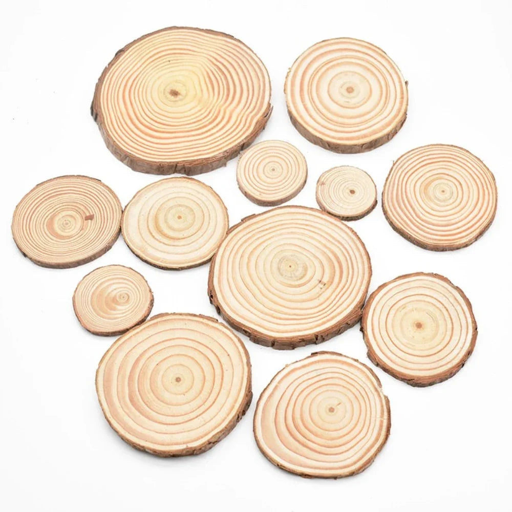 Round wood coasters, natural pine with tree bark, rustic decor - House of Avana