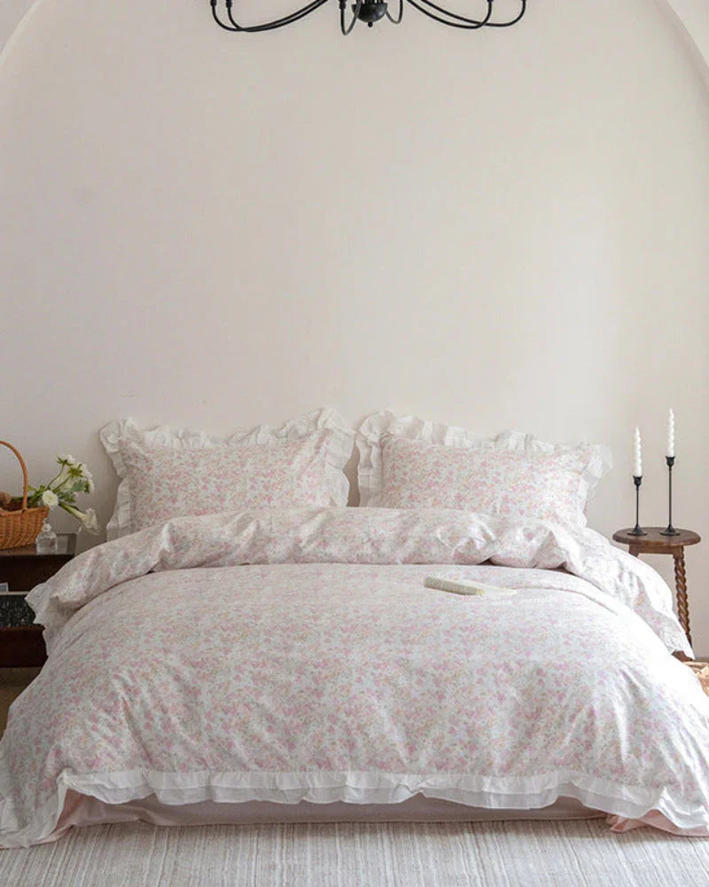 Annie Lace Ruffle Floral Bedding Set / Pink Ever Lasting