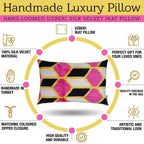 Canvello Handmade Pink Black Velvet Throw Pillow with Down Insert - 16x24, angled view - House Of Avana